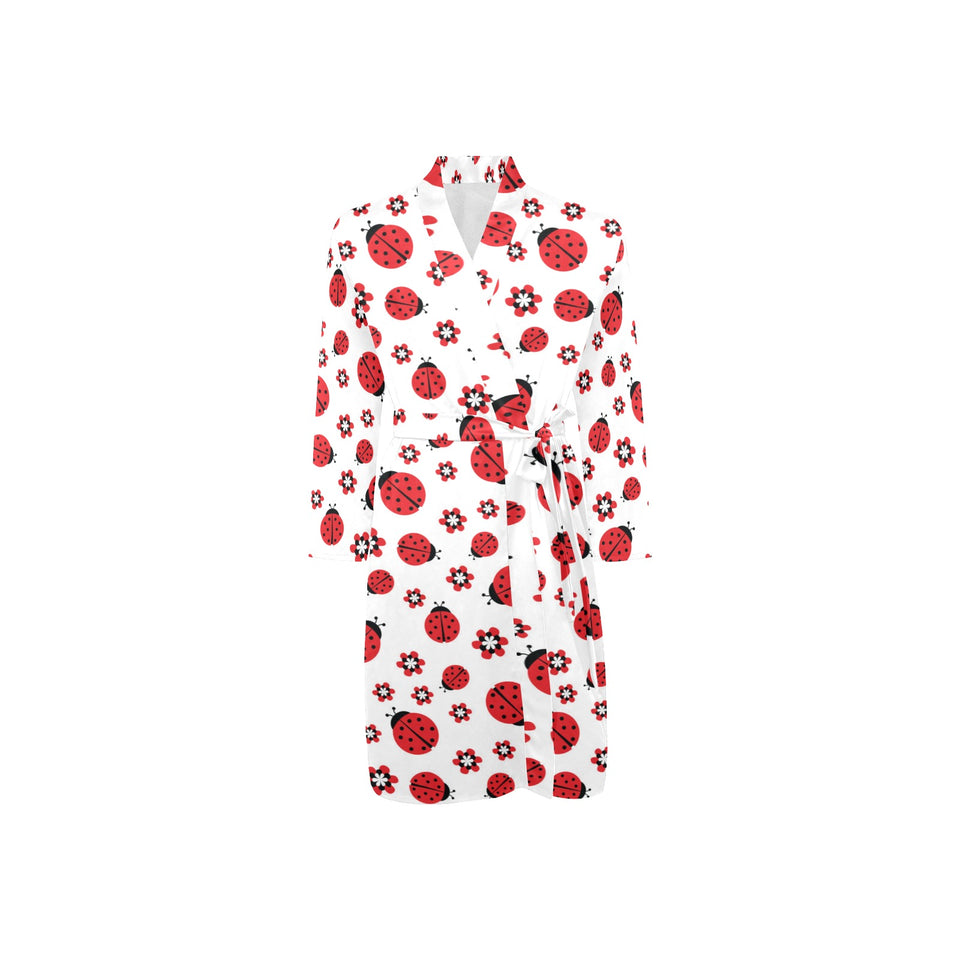Ladybug Pattern Print Design 04 Men's Long Sleeve Belted Night Robe