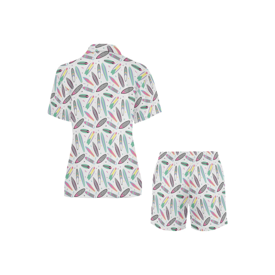 Surfboard Pattern Print Design 04 Women's V-Neck Short Pajama Set