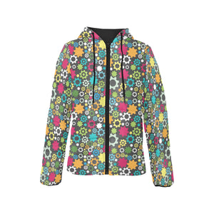 Gear Pattern Print Design 03 Women's Padded Hooded Jacket