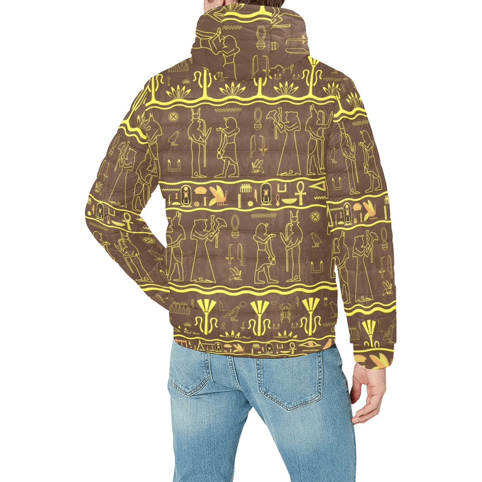 Egypt Hieroglyphics Pattern Print Design 03 Men's Padded Hooded Jacket
