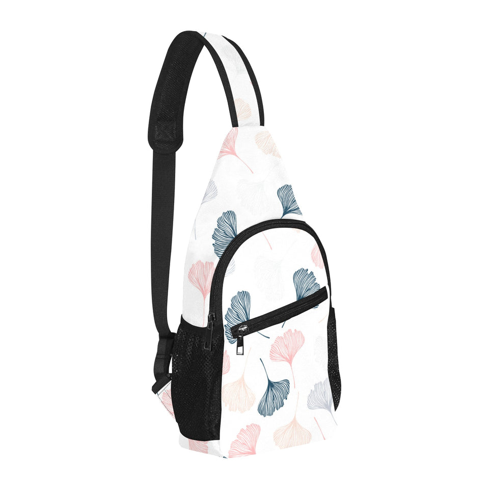 Black Gray Cream coral ginkgo leaves pattern All Over Print Chest Bag