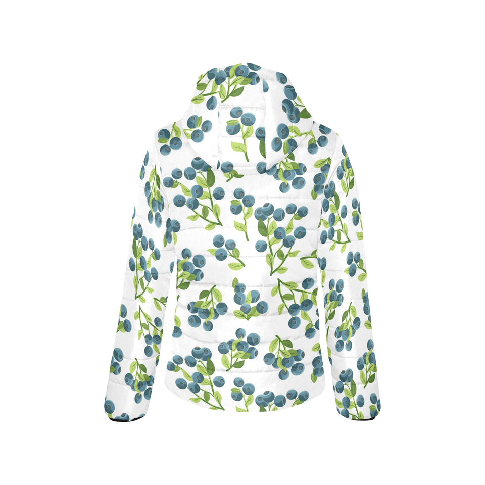 blueberry white background Women's Padded Hooded Jacket