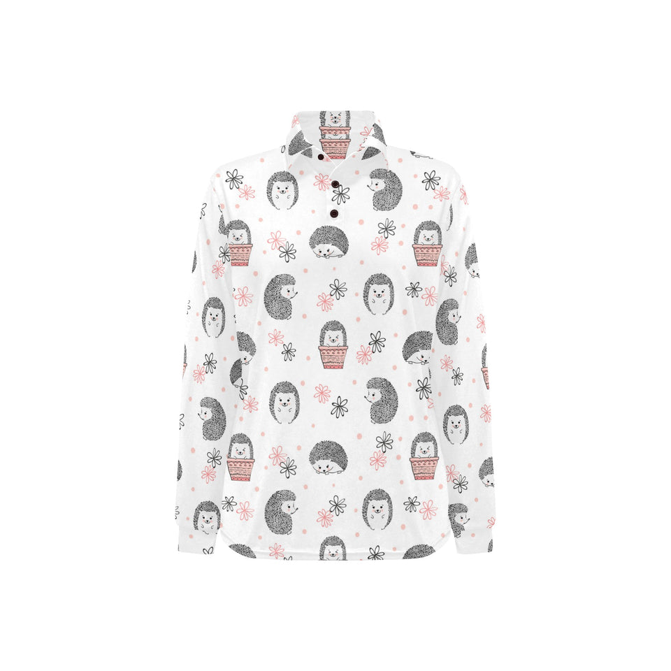 Hedgehog Pattern Print Design 02 Women's Long Sleeve Polo Shirt