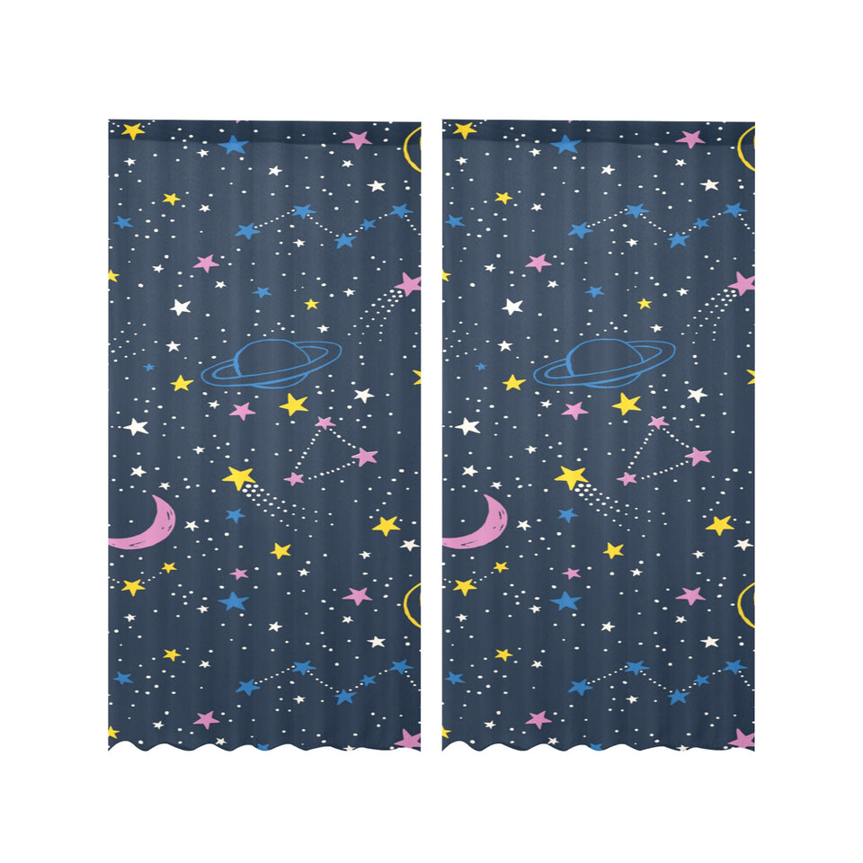 space pattern with planets, comets, constellations Gauze Curtain