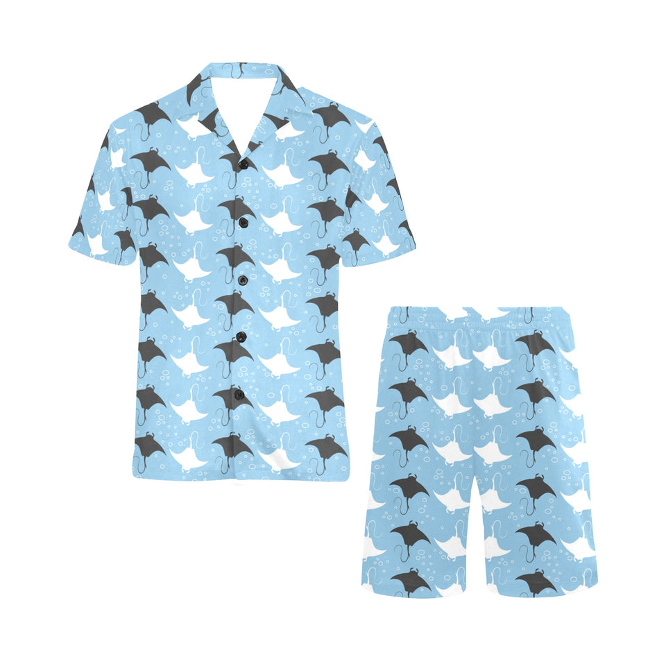 Stingray Pattern Print Design 03 Men's V-Neck Short Pajama Set