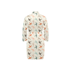 Swallow Pattern Print Design 02 Men's Long Sleeve Belted Night Robe