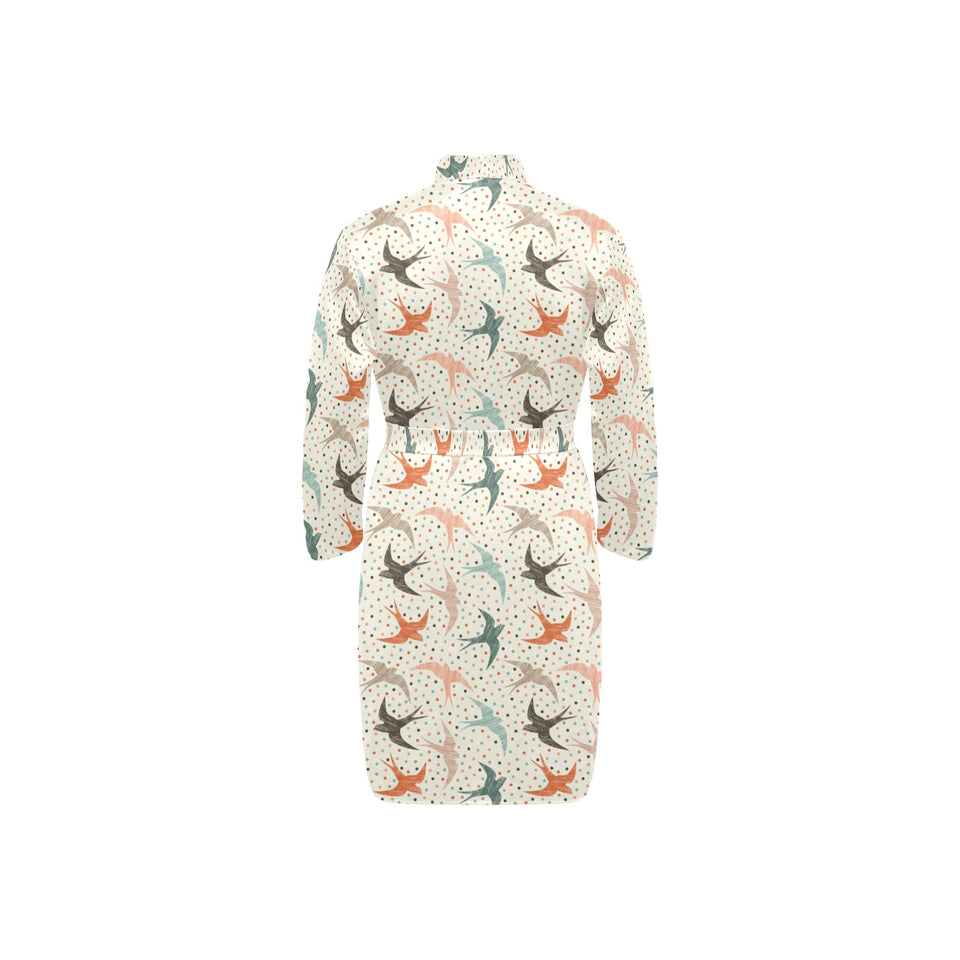 Swallow Pattern Print Design 02 Men's Long Sleeve Belted Night Robe
