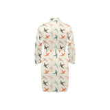 Swallow Pattern Print Design 02 Men's Long Sleeve Belted Night Robe