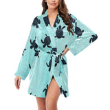 Sea turtle with blue ocean backgroud Women's Long Sleeve Belted Night Robe