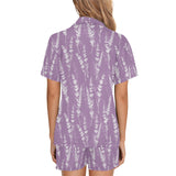 Lavender flowers purple pattern Women's V-Neck Short Pajama Set