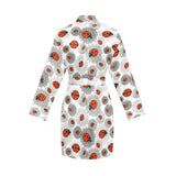 Ladybug Pattern Print Design 05 Women's Long Sleeve Belted Night Robe