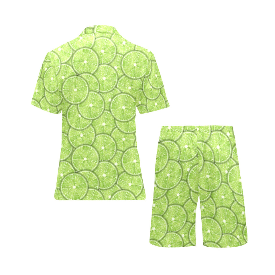 Slices of Lime pattern Men's V-Neck Short Pajama Set
