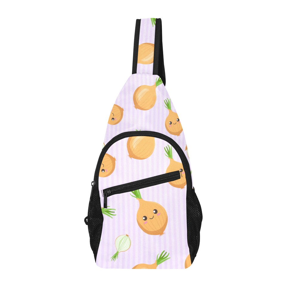 cute onions smiling faces purple background All Over Print Chest Bag