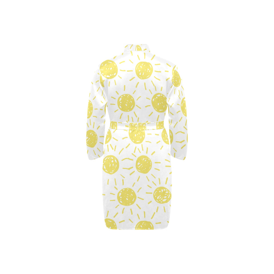 hand drawn sun pattern Men's Long Sleeve Belted Night Robe