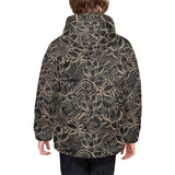 luxurious gold lotus waterlily black background Kids' Boys' Girls' Padded Hooded Jacket