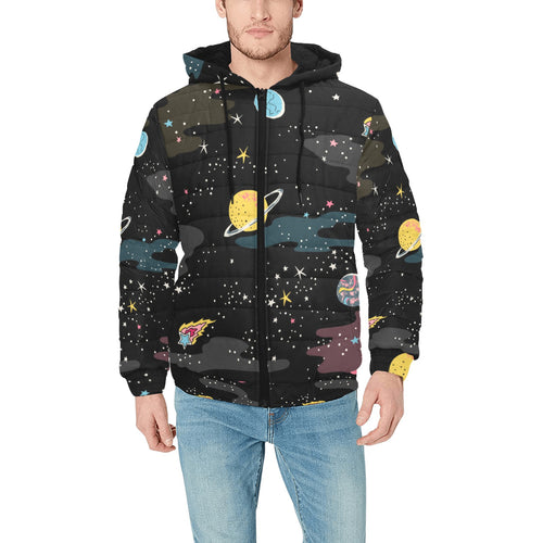 space pattern Men's Padded Hooded Jacket