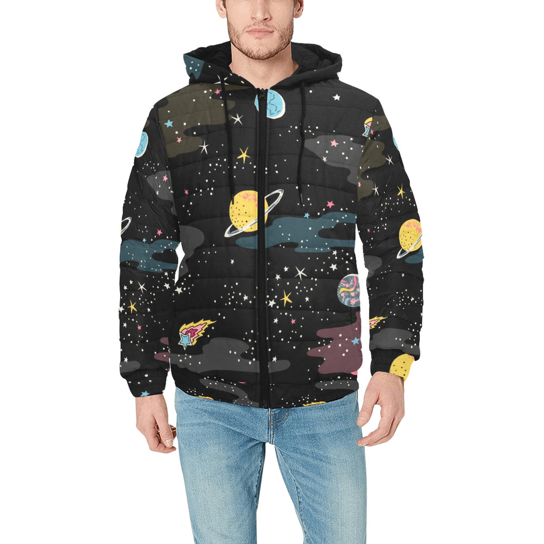 space pattern Men's Padded Hooded Jacket