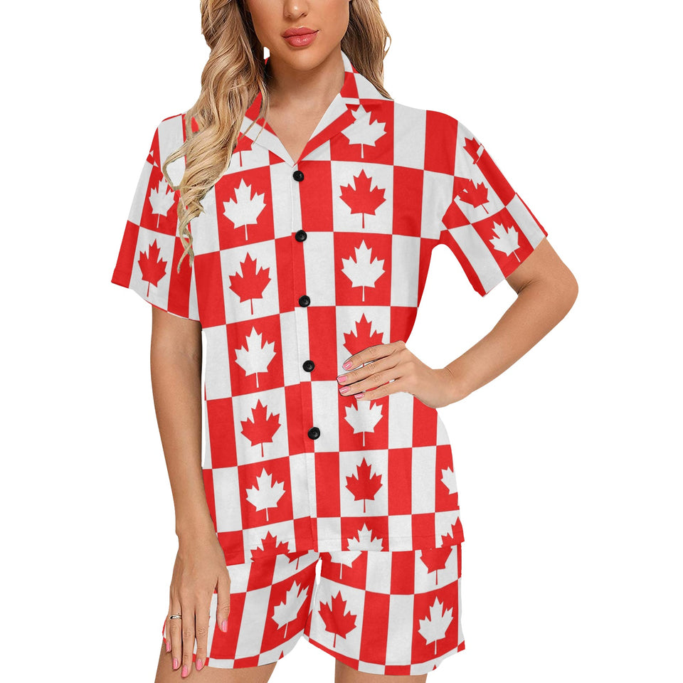Canada Pattern Print Design 05 Women's V-Neck Short Pajama Set
