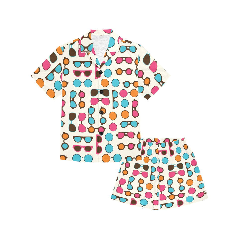 Sun Glasses Pattern Print Design 03 Kids' Boys' Girls' V-Neck Short Pajama Set