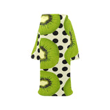 kiwi black dot background Blanket Robe with Sleeves