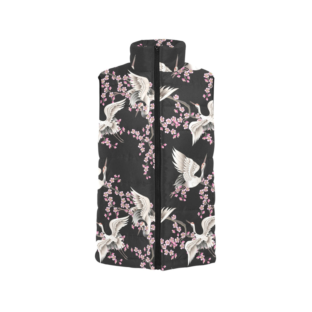 Japanese crane pink sakura pattern Men's Padded Vest