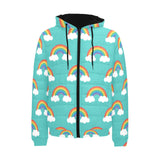 Rainbow pattern green background Men's Padded Hooded Jacket