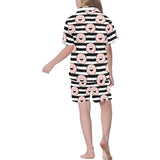 Donuts pink icing striped pattern Kids' Boys' Girls' V-Neck Short Pajama Set