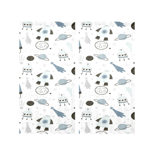 Hand drawn space elements space rocket star planet Gauze Curtain
