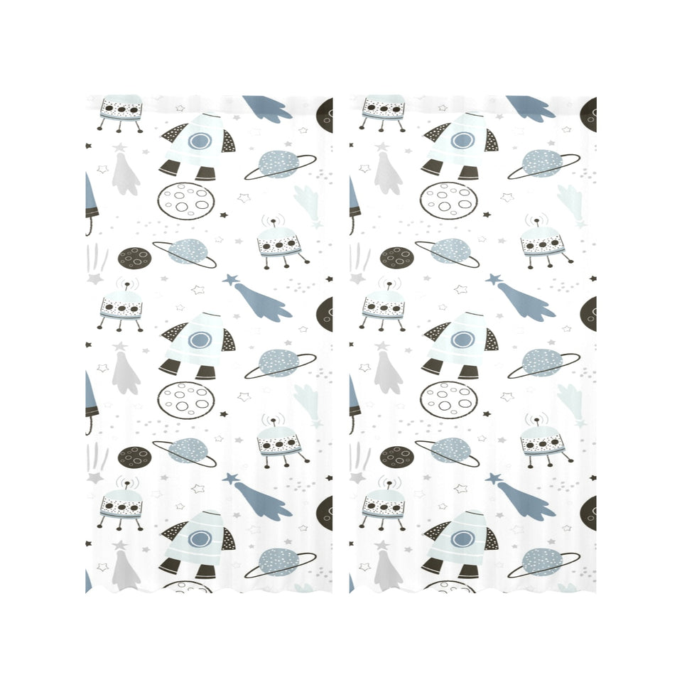 Hand drawn space elements space rocket star planet Gauze Curtain