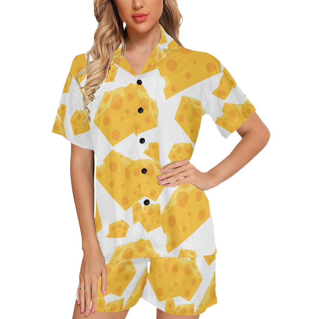 Cheese slice pattern Women's V-Neck Short Pajama Set