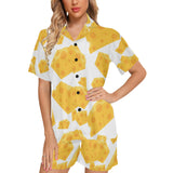 Cheese slice pattern Women's V-Neck Short Pajama Set