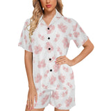 Pink sakura cherry blossom pattern Women's V-Neck Short Pajama Set