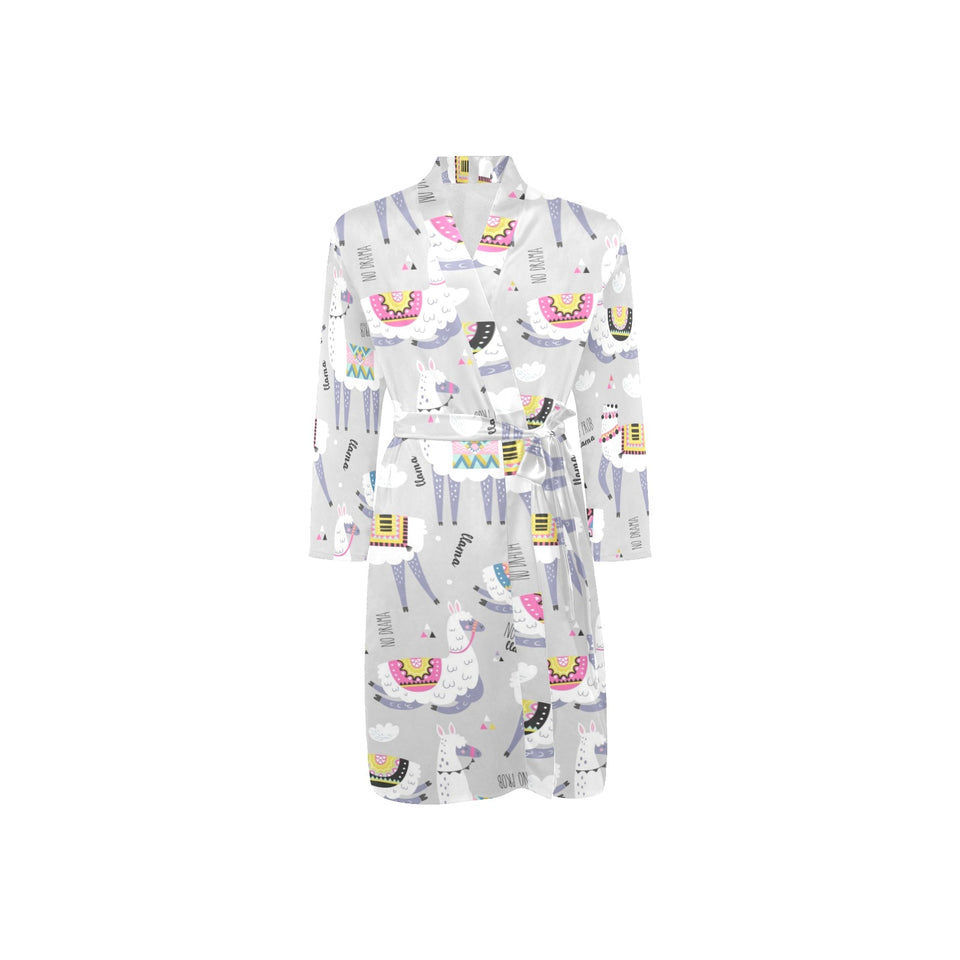 Cute Llama Alpaca pattern Men's Long Sleeve Belted Night Robe