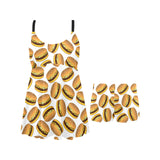 Hamburger Pattern Print Design 03 Chest Sexy Pleated Two Piece Swim Dress