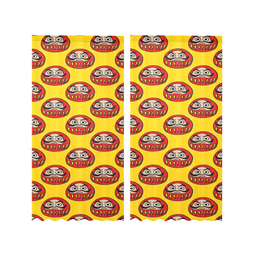 Daruma japanese wooden doll yellow background Gauze Curtain