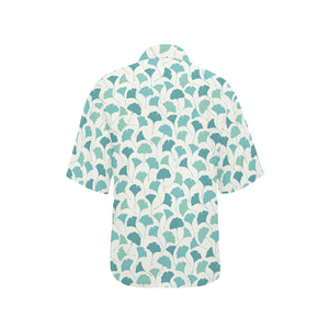 Green ginkgo leaves pattern Women's All Over Print Hawaiian Shirt