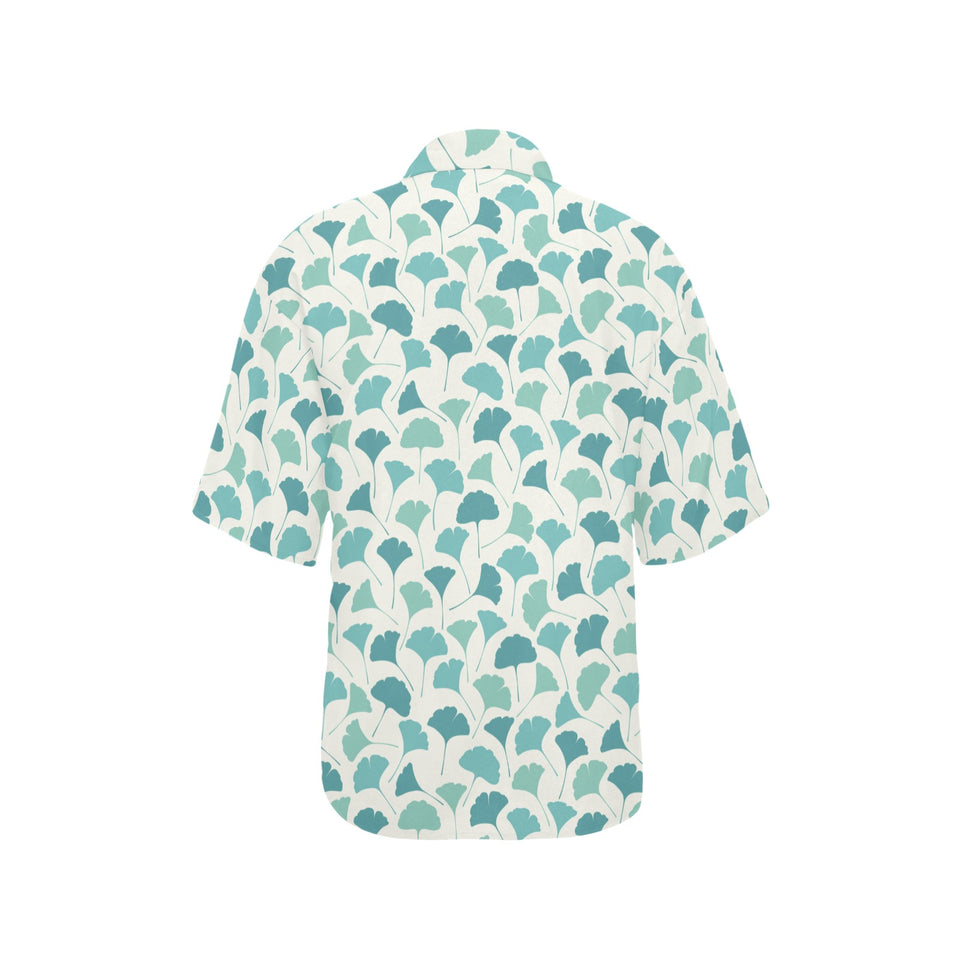 Green ginkgo leaves pattern Women's All Over Print Hawaiian Shirt