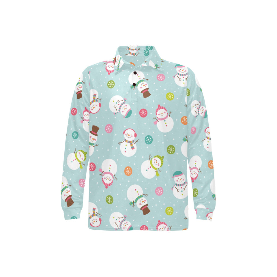 Cute snowman snowflake pattern Men's Long Sleeve Polo Shirt