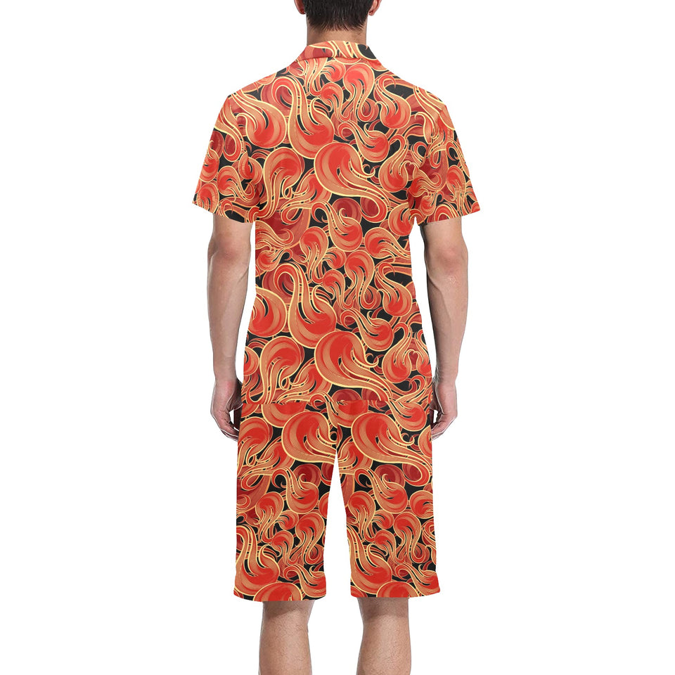 Fire flame pattern Men's V-Neck Short Pajama Set