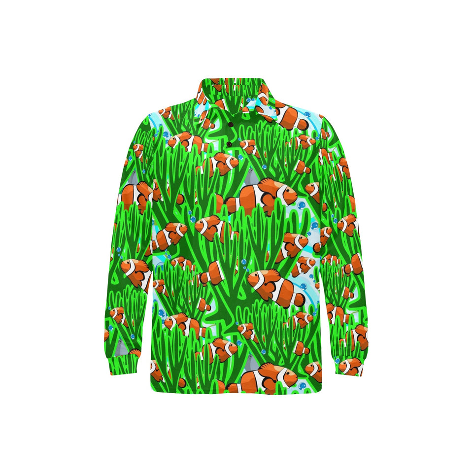 Clown Fish Pattern Print Design 01 Men's Long Sleeve Polo Shirt