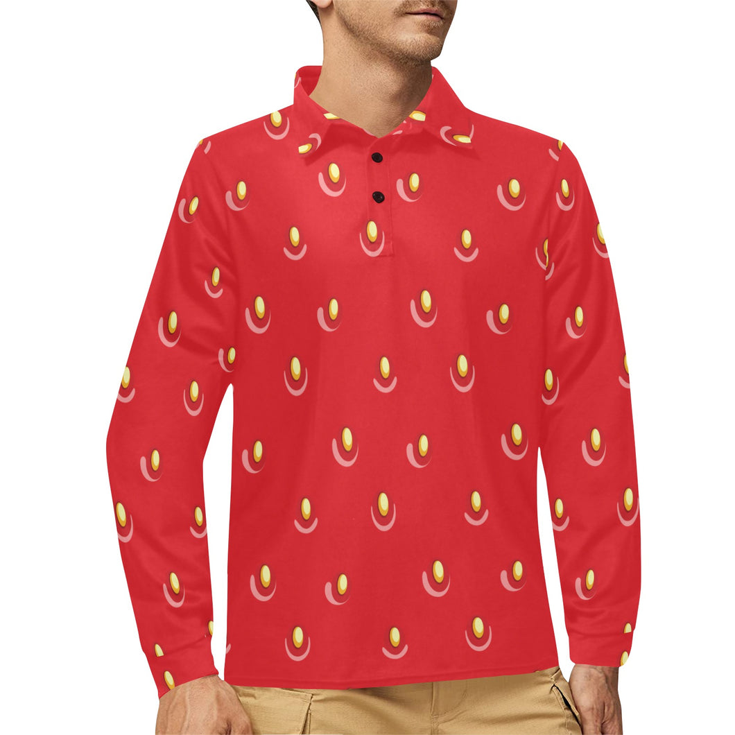strawberry texture skin pattern Men's Long Sleeve Polo Shirt