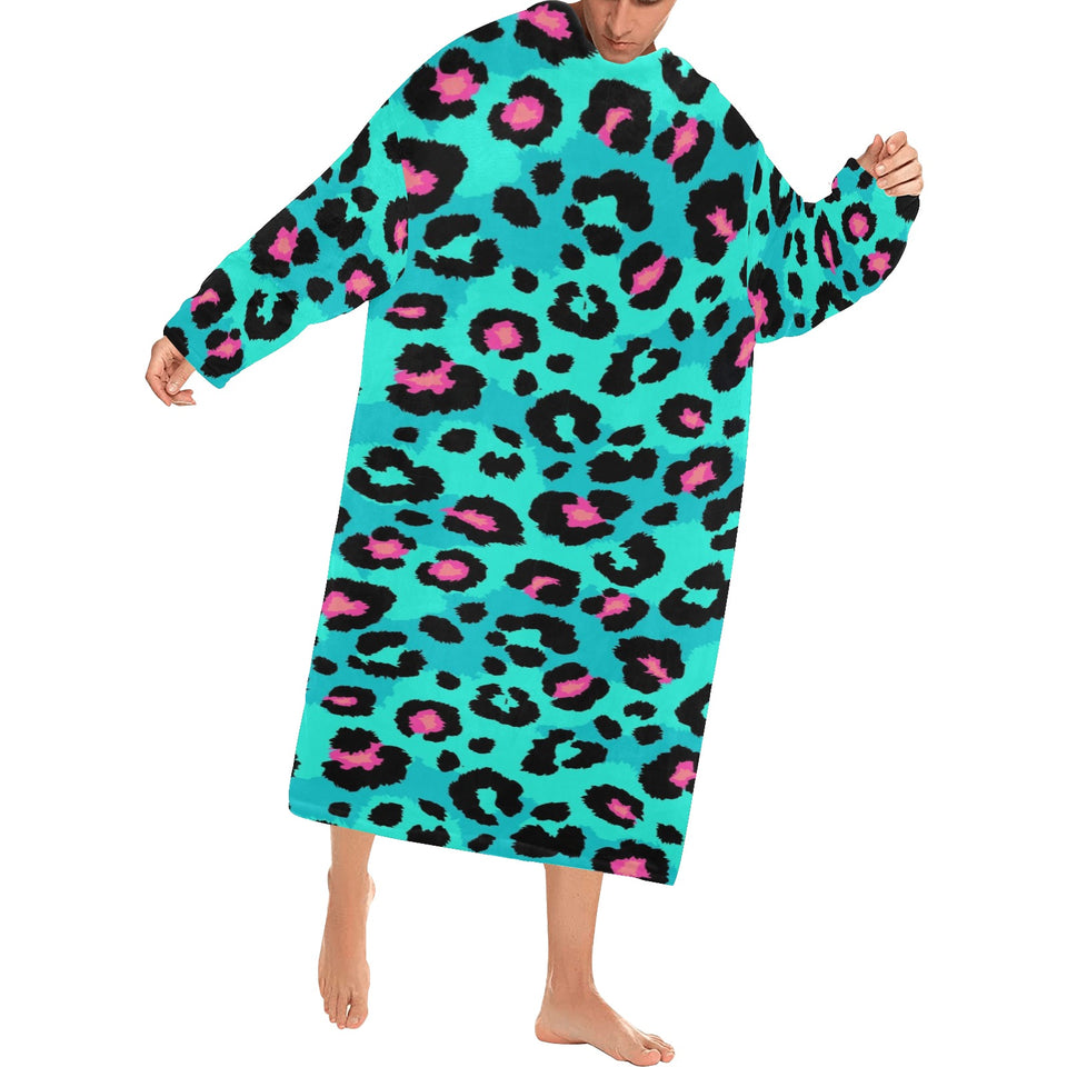 Green leopard skin print pattern Blanket Robe with Sleeves