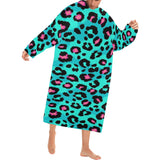 Green leopard skin print pattern Blanket Robe with Sleeves