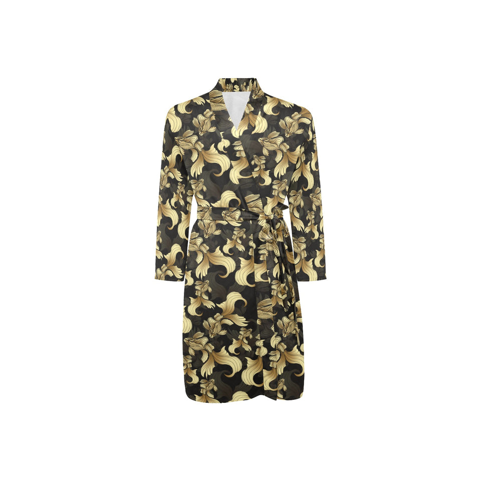 Goldfish Pattern Print Design 01 Men's Long Sleeve Belted Night Robe