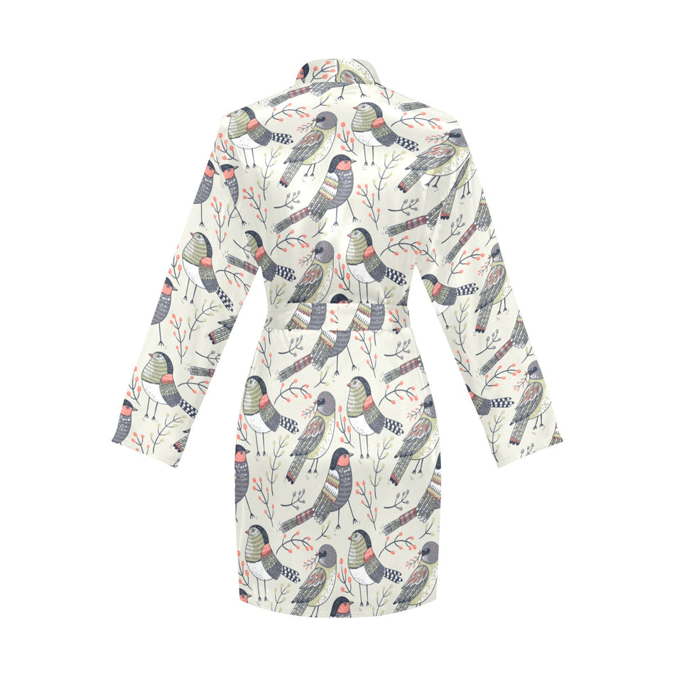 Pigeon Pattern Print Design 04 Women's Long Sleeve Belted Night Robe