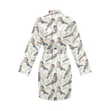 Pigeon Pattern Print Design 04 Women's Long Sleeve Belted Night Robe