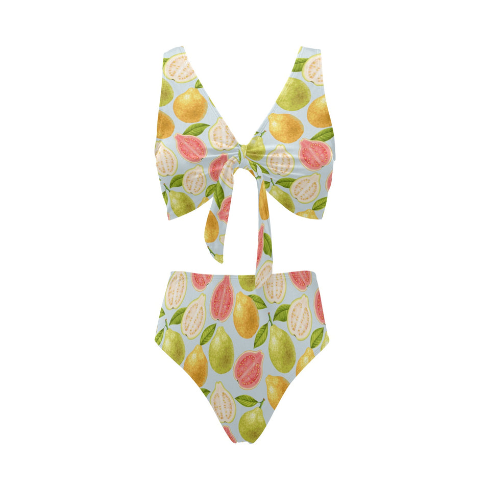 Guava design pattern Chest Bowknot High Waisted Bikini Swimsuit