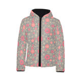 Red gold Sakura cherry blossom gray background Kids' Boys' Girls' Padded Hooded Jacket