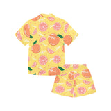 Grapefruit yellow background Kids' Boys' Girls' V-Neck Short Pajama Set