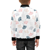 Black Gray Cream coral ginkgo leaves pattern Kids' Boys' Girls' Bomber Jacket